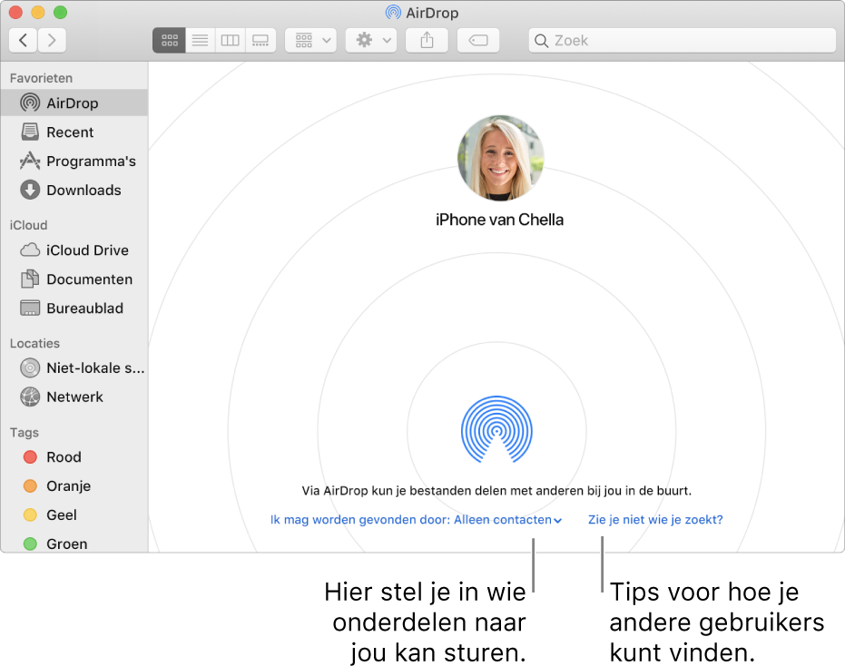 Het AirDrop-venster.