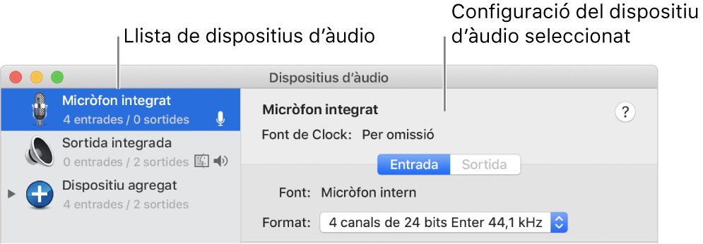 Finestra de dispositius d’àudio.