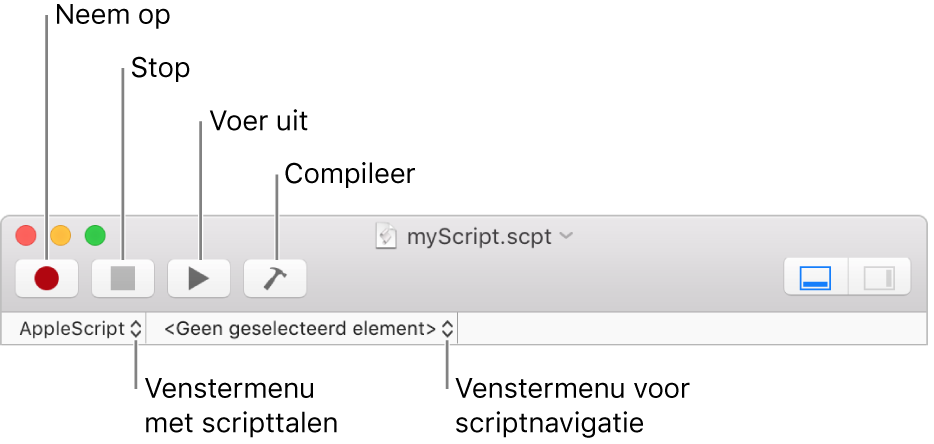 De knoppenbalk van Scripteditor.