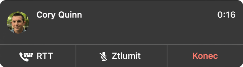 Oznámení příchozího RTT hovoru