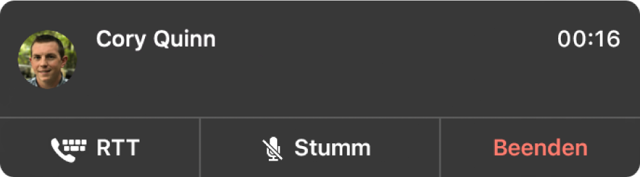 Eine Mitteilung zu einem eingehenden RTT-Anruf