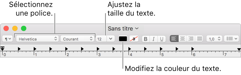 Régler la taille, la couleur et la police du texte.