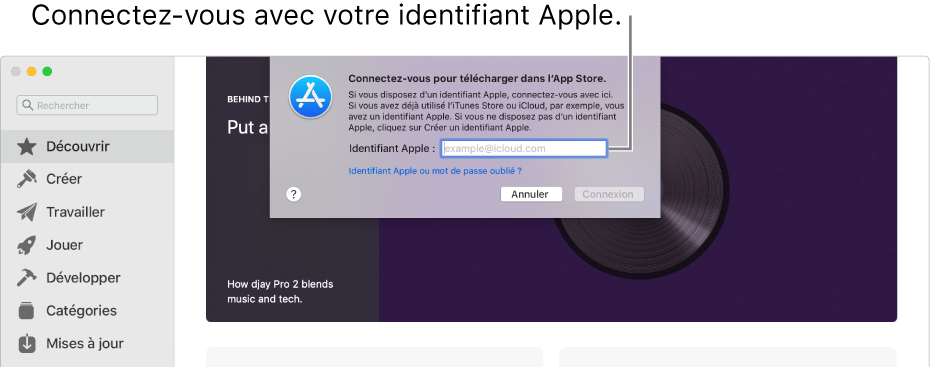 La zone de dialogue de connexion avec l’identifiant Apple dans l’App Store.