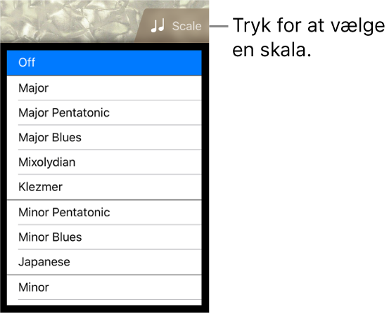 Knappen Skala til bas og skalaliste