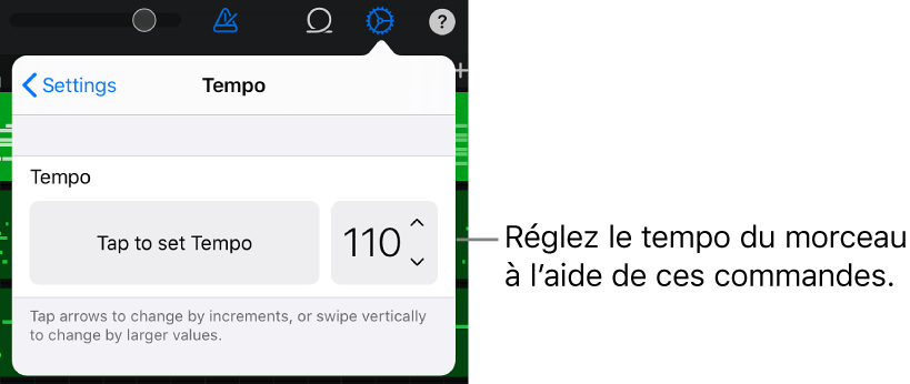 Réglages du morceau, y compris les réglages de tempo