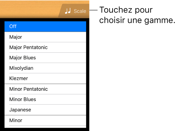 Bouton Gamme de guitare et liste de gammes