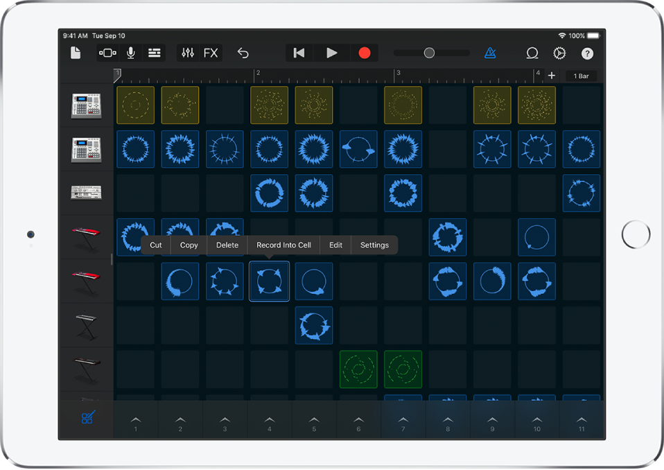 Figura. La griglia di Live Loops con l’opzione di modifica delle celle attivata.