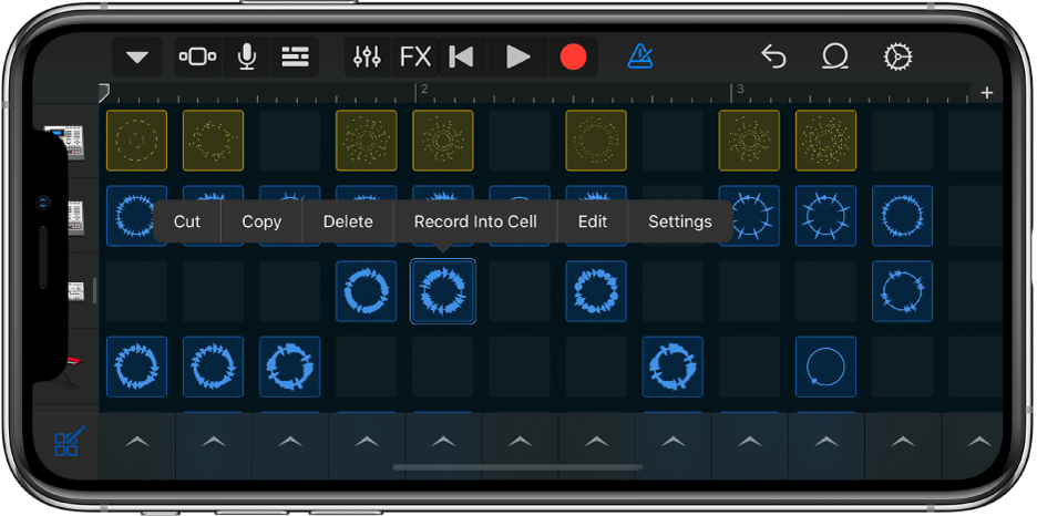 Figure. Live Loops grid with cell editing turned on.