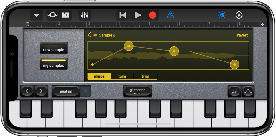 Controles de edição de Sampleador