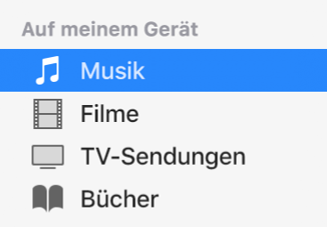 Der Bereich „Auf meinem Gerät“ in der Seitenleiste mit ausgewählter Option „Musik“.