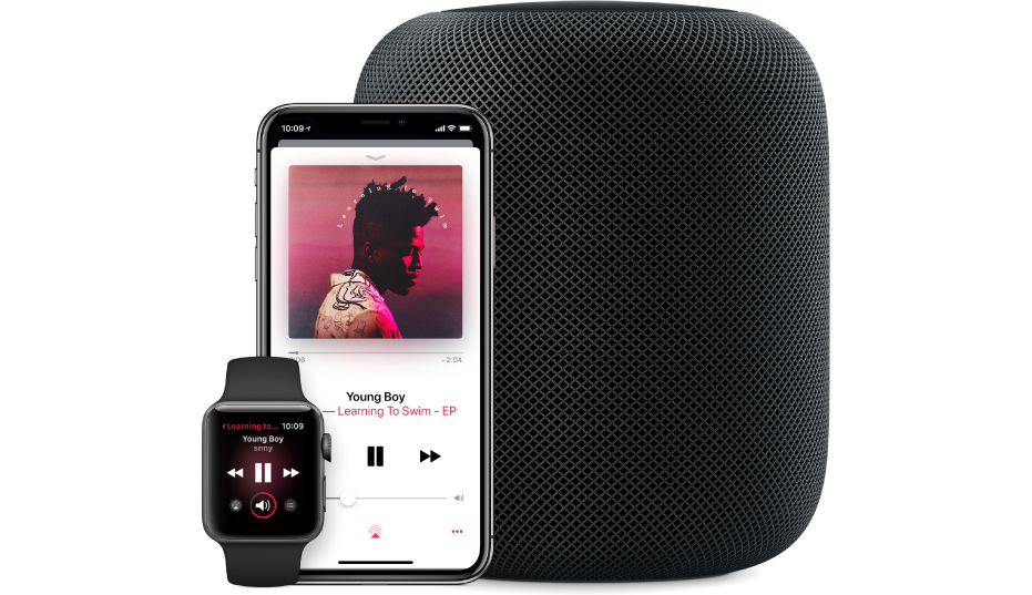 Προβολή τραγουδιού στο Apple Music που αναπαράγεται σε Apple Watch, iPhone και HomePod.