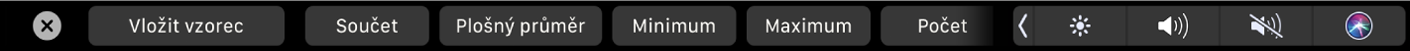 Touch Bar v Numbers s tlačítky vzorců (součet, průměr, minimum, maximum a počet)