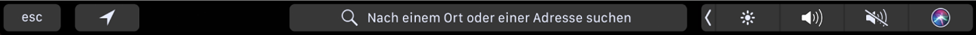 Die Karten-Touch Bar mit Tasten für Routen und den aktuellen Ort. Außerdem wird die Suchleiste angezeigt.