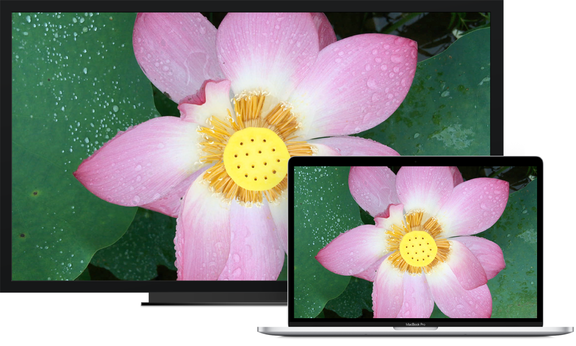 MacBook Pro next to an HDTV used as an external display.