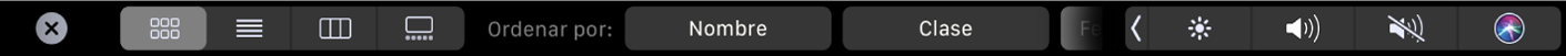 La Touch Bar del Finder con las opciones de visualización y orden.