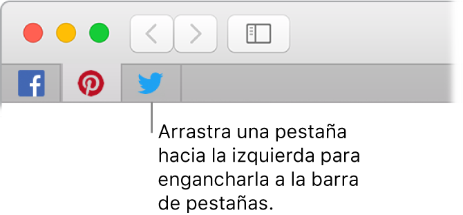 Ventana de Safari donde se muestra cómo anclar una pestaña a la barra de pestañas.