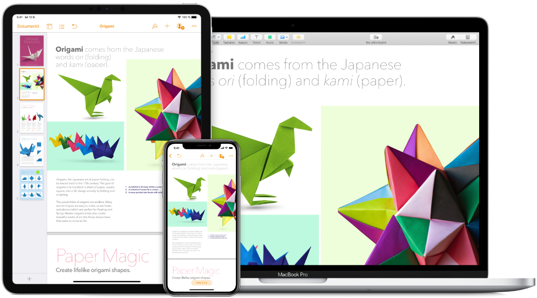 Identtinen sisältö näkyvissä MacBook Prossa, iPadissa ja iPhonessa.