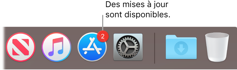 L’icône de l’App Store dans le Dock, accompagnée d’une pastille indiquant le nombre de mises à jour d’apps disponibles.