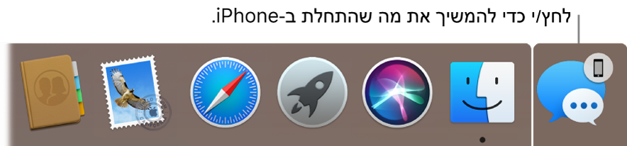 הצלמית של Handoff משמאל ל-Dock.