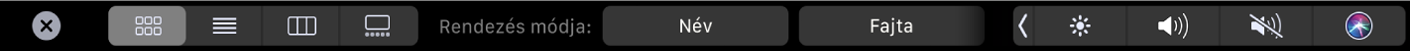 A Finder Touch Barja a megjelenítési és rendezési lehetőségekkel.