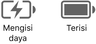 Ikon status baterai sedang diisi dan terisi penuh.