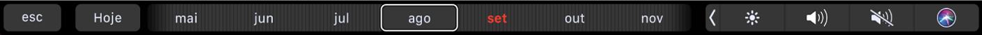 Touch Bar do Calendário com o botão Hoje e um controle deslizante para selecionar um mês.