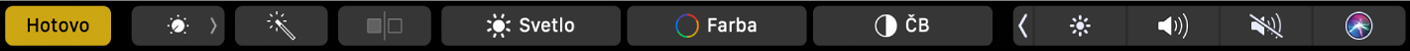 Touch Bar so zobrazením tlačidiel na úpravu fotiek – orezanie, filtre, úprava, retušovanie a tlačidlom na zobrazenie ďalších možností.