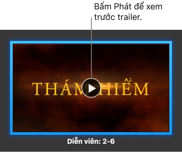 Màn hình trailer iMovie đang hiển thị nút Phát.