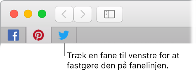 Safari-vindue, der viser fastgørelse af en fane på fanelinjen.