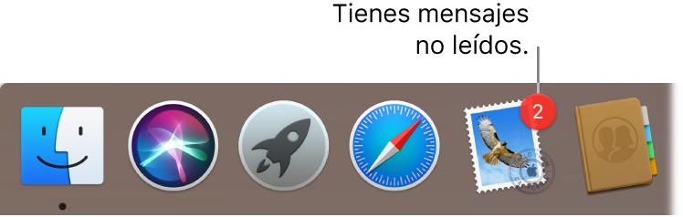 Sección del Dock donde se muestra el icono de la app Mail con un indicador que señala los mensajes no leídos.