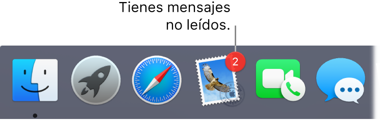 Sección del Dock donde se muestra el icono de la app Mail con un indicador que señala el número de mensajes no leídos.