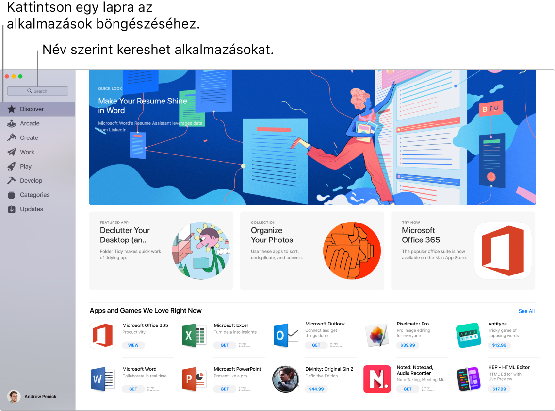 Az App Store ablaka a keresőmezővel.