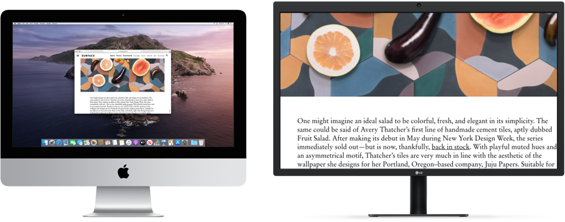 Layar Zoom aktif di layar kedua, sementara ukuran layar tetap di iMac.