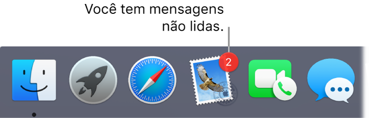 Seção do Dock exibindo o ícone do app Mail, com um aviso indicando o número de mensagens não lidas.