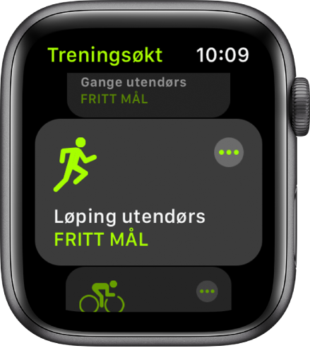 Trening-skjermen, med Løping utendørs markert.