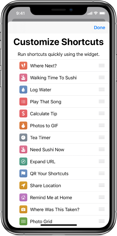 Manage Shortcuts screen.