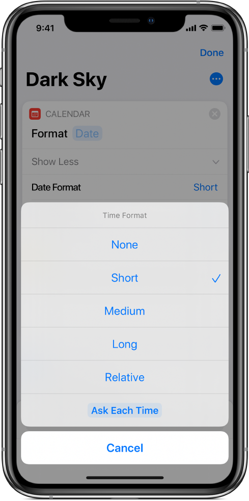 Time Format options dialog.