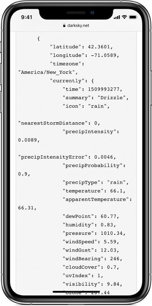 ตัวอย่างข้อมูล JSON