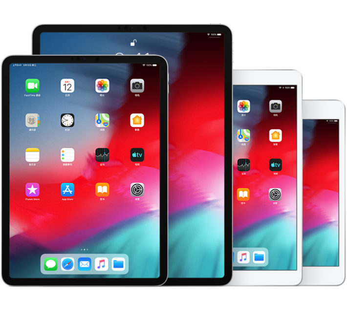 iPad Pro（10.5 英寸）、第 2 代 iPad Pro（12.9 英寸）、iPad Air（第 3 代）和 iPad mini（第 5 代）