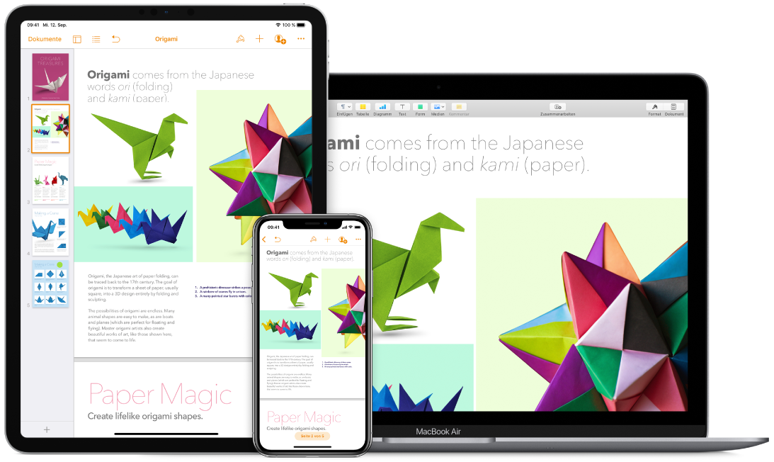 Auf einem MacBook Air, einem iPad und einem iPhone wird der identische Inhalt angezeigt.