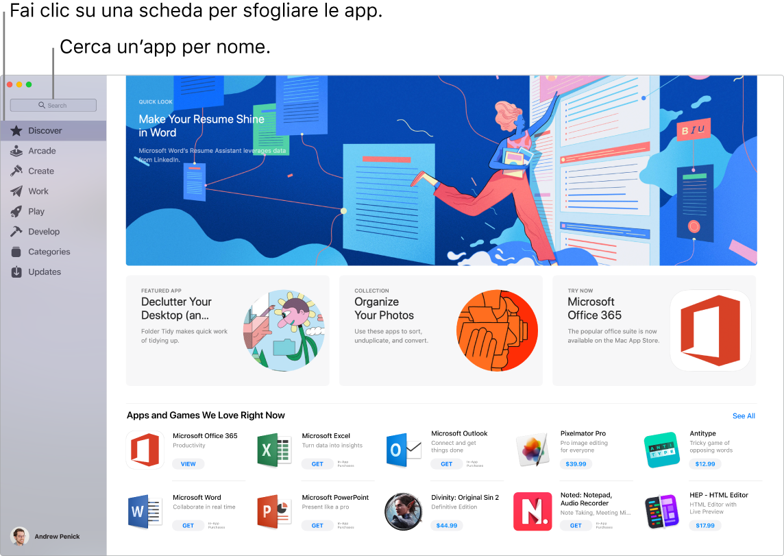 Finestra di App Store che mostra il campo di ricerca.