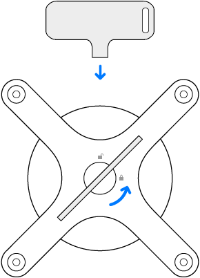 Ein VESA Mount Adapter und Verriegelungsschlüssel.