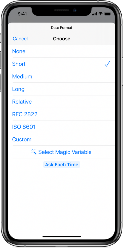 Zone de dialogue Options de format de date.