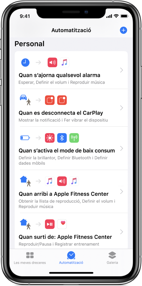 Llista d’automatitzacions personals a l’app Dreceres.