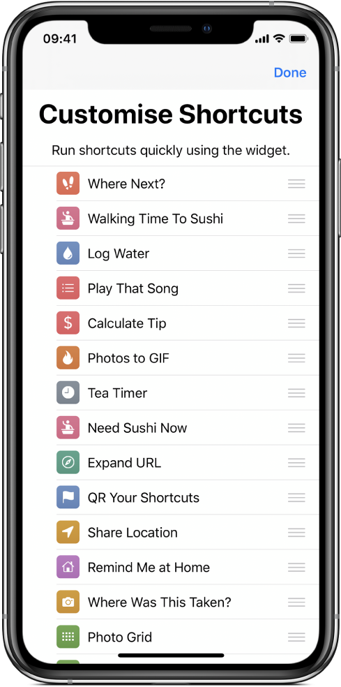 Manage Shortcuts screen.