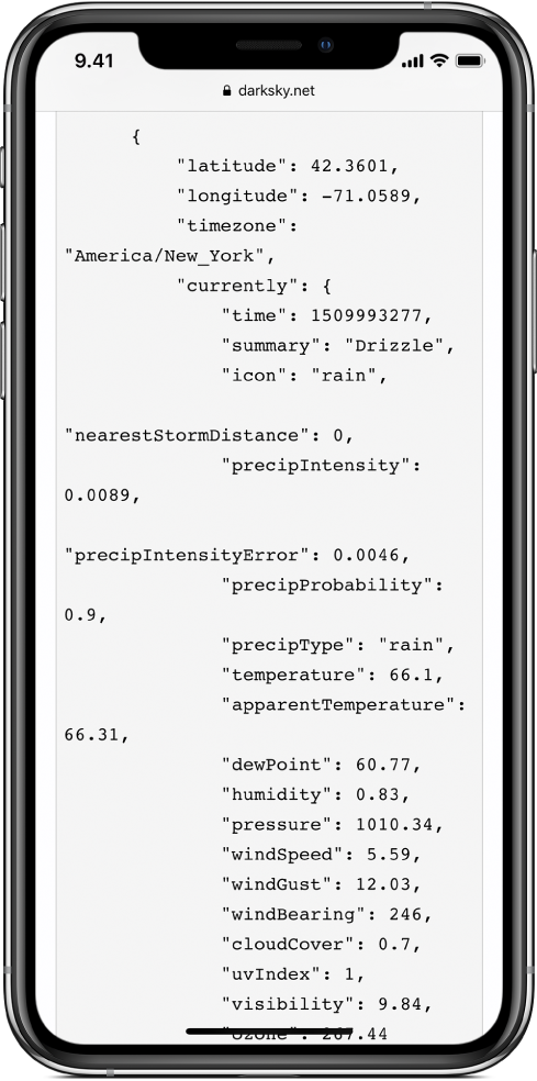 Esimerkki JSON-datasta.