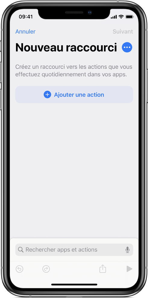 Éditeur de raccourci vide sur un iPhone.