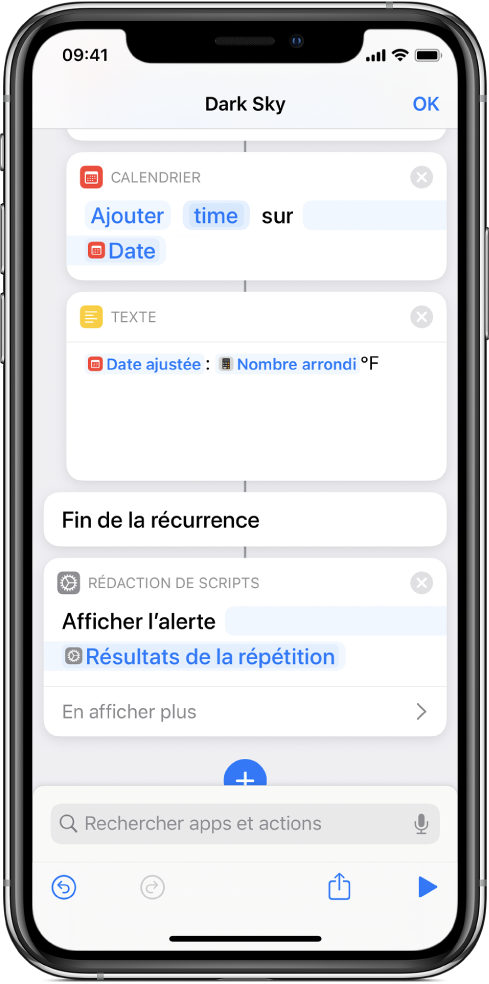 Action Afficher l’alerte avec une variable Répéter les résultats dans le corps du message de l’alerte.