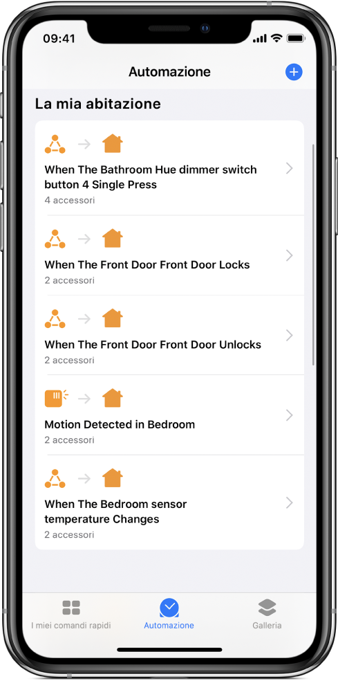 Automazione a Casa nell'app Comandi Rapidi.