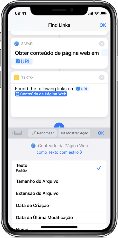 Token de variável adicionado ao atalho.